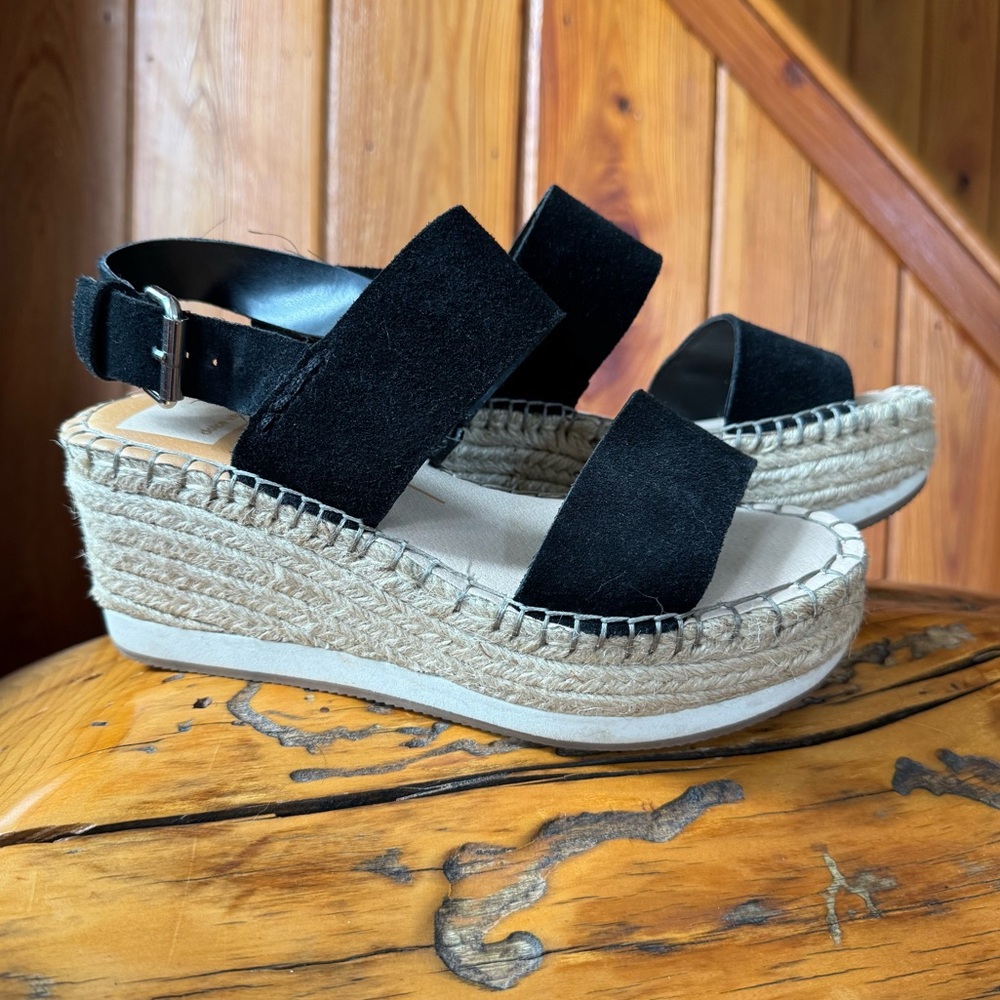 DOLCE VITA Mauri Espadrille Wedge Platform Sandals, Black Suede, Women’s Size 6